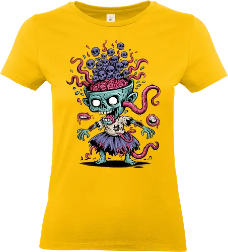 Creepy Zombie with Brain and Skulls Halloween Art