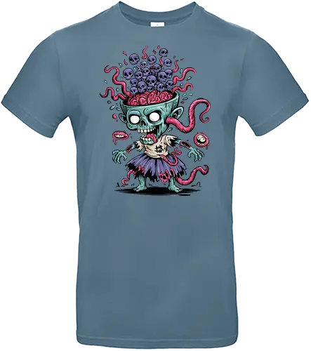 Creepy Zombie with Brain and Skulls Halloween Art