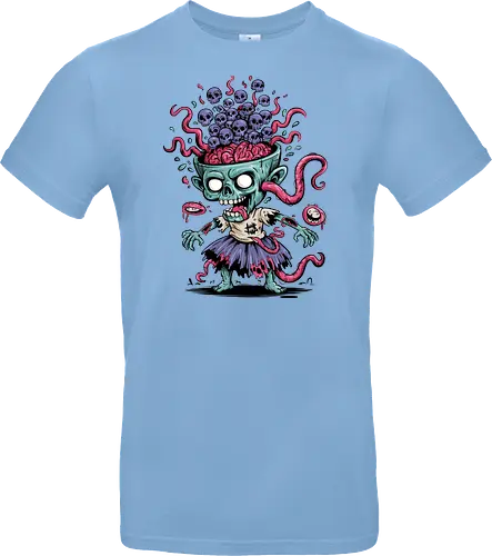 Creepy Zombie with Brain and Skulls Halloween Art