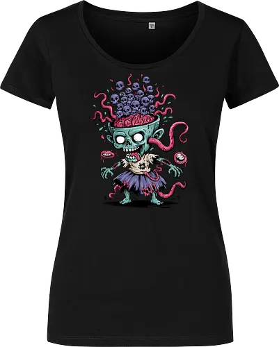 Creepy Zombie with Brain and Skulls Halloween Art