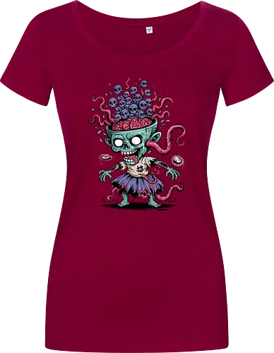 Creepy Zombie with Brain and Skulls Halloween Art