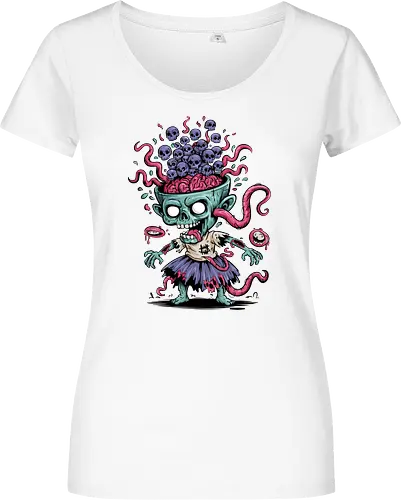 Creepy Zombie with Brain and Skulls Halloween Art