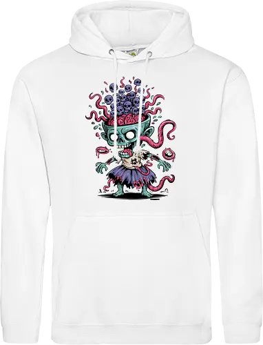 Creepy Zombie with Brain and Skulls Halloween Art