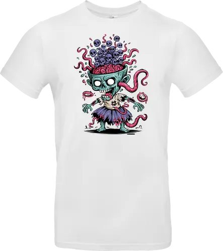 Creepy Zombie with Brain and Skulls Halloween Art