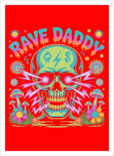 Rave Daddy" Psychedelic Skull