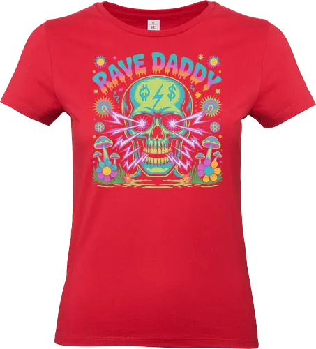 Rave Daddy" Psychedelic Skull - Rave Daddy, psychedelic, skull, rave, EDM, music festival, electronic music, trippy, mushrooms, flowers, dollar signs, laser beams, retro, neon, party, dance music, festival art, rave culture, music lover, bold art - Standard T-Shirt (Women)