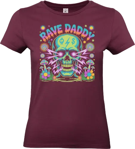Rave Daddy" Psychedelic Skull - Rave Daddy, psychedelic, skull, rave, EDM, music festival, electronic music, trippy, mushrooms, flowers, dollar signs, laser beams, retro, neon, party, dance music, festival art, rave culture, music lover, bold art - Standard T-Shirt (Women)