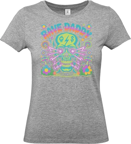 Rave Daddy" Psychedelic Skull - Rave Daddy, psychedelic, skull, rave, EDM, music festival, electronic music, trippy, mushrooms, flowers, dollar signs, laser beams, retro, neon, party, dance music, festival art, rave culture, music lover, bold art - Standard T-Shirt (Women)