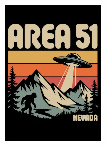 Area 51 Nevada Bigfoot and UFO Retro Art