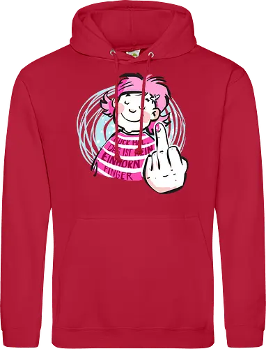 Einhornfinger - Ringelpullisprüche, Ringeldinger, streifenweise, Spruch, Weisheit, Motivation, Ringelpulli, SprücheShirt, Cartoon Illustration, Statement, Einhorn, Mittelfinger, Handgezeichnet, Humor, Selbstironie, Streifenpulli, Spruchshirt, deutsch - Standard Hoodie
