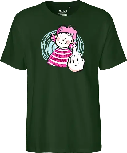 Einhornfinger - Ringelpullisprüche, Ringeldinger, streifenweise, Spruch, Weisheit, Motivation, Ringelpulli, SprücheShirt, Cartoon Illustration, Statement, Einhorn, Mittelfinger, Handgezeichnet, Humor, Selbstironie, Streifenpulli, Spruchshirt, deutsch - Fairtrade T-Shirt