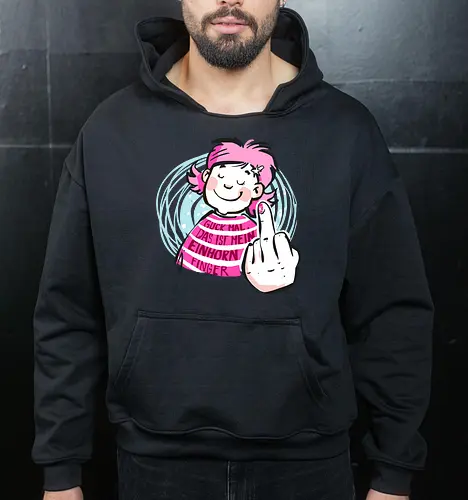 Einhornfinger - Ringelpullisprüche, Ringeldinger, streifenweise, Spruch, Weisheit, Motivation, Ringelpulli, SprücheShirt, Cartoon Illustration, Statement, Einhorn, Mittelfinger, Handgezeichnet, Humor, Selbstironie, Streifenpulli, Spruchshirt, deutsch - Cropped Hoodie
