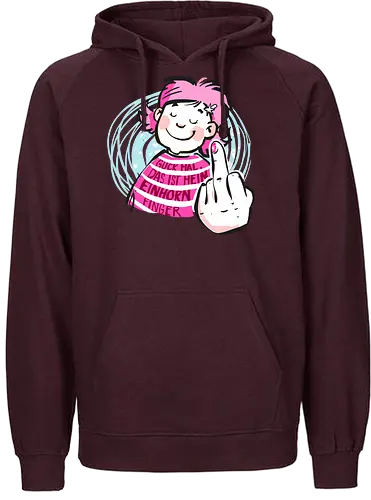 Einhornfinger - Ringelpullisprüche, Ringeldinger, streifenweise, Spruch, Weisheit, Motivation, Ringelpulli, SprücheShirt, Cartoon Illustration, Statement, Einhorn, Mittelfinger, Handgezeichnet, Humor, Selbstironie, Streifenpulli, Spruchshirt, deutsch - Fairtrade Hoodie