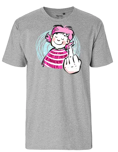 Einhornfinger - Ringelpullisprüche, Ringeldinger, streifenweise, Spruch, Weisheit, Motivation, Ringelpulli, SprücheShirt, Cartoon Illustration, Statement, Einhorn, Mittelfinger, Handgezeichnet, Humor, Selbstironie, Streifenpulli, Spruchshirt, deutsch - Fairtrade T-Shirt