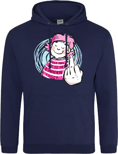 Einhornfinger - Ringelpullisprüche, Ringeldinger, streifenweise, Spruch, Weisheit, Motivation, Ringelpulli, SprücheShirt, Cartoon Illustration, Statement, Einhorn, Mittelfinger, Handgezeichnet, Humor, Selbstironie, Streifenpulli, Spruchshirt, deutsch - Standard Hoodie