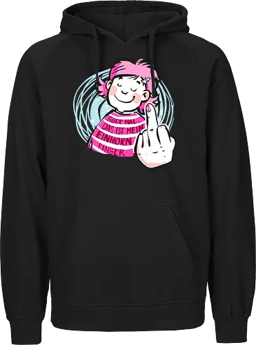 Einhornfinger - Ringelpullisprüche, Ringeldinger, streifenweise, Spruch, Weisheit, Motivation, Ringelpulli, SprücheShirt, Cartoon Illustration, Statement, Einhorn, Mittelfinger, Handgezeichnet, Humor, Selbstironie, Streifenpulli, Spruchshirt, deutsch - Fairtrade Hoodie