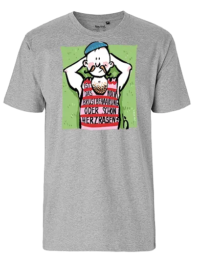 Herzrasen - Ringelpullisprüche, Ringeldinger, streifenweise, Spruch, Weisheit, Motivation, Ringelpulli, SprücheShirt, Cartoon Illustration, Brustbehaarung, Bär, Herzrasen, Statement, Handgezeichnet, Humor, Selbstironie, Streifenpulli, Spruchshirt, deutsch - Fairtrade T-Shirt