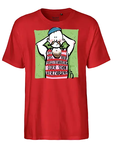 Herzrasen - Ringelpullisprüche, Ringeldinger, streifenweise, Spruch, Weisheit, Motivation, Ringelpulli, SprücheShirt, Cartoon Illustration, Brustbehaarung, Bär, Herzrasen, Statement, Handgezeichnet, Humor, Selbstironie, Streifenpulli, Spruchshirt, deutsch - Fairtrade T-Shirt