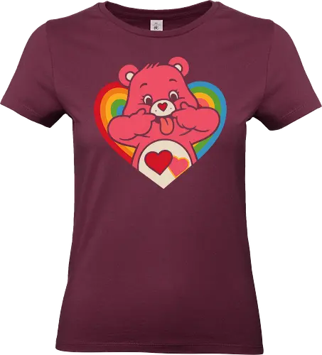 Cute Grumpy Heart  with Rainbow Heart Art Print - Care Bear, grumpy, funny, heart, rainbow, cute, sarcastic, fun art, unique design, 80s nostalgia, cartoon, pop culture, retro, anime art, fan merchandise, lovable, whimsical, silly face - Standard T-Shirt (Women)