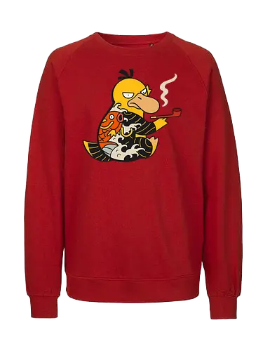 Psyduck Japanese Yakuza Tattoo Pop Culture Art - Psyduck, Pocket, Japanese art, yakuza, tattoo, koi fish, pop culture, mashup, anime, manga, video game, tattoo art, Japanese style, gangster, edgy, quirky, fan art, Pokémon art, retro gaming - Fairtrade Sweatshirt