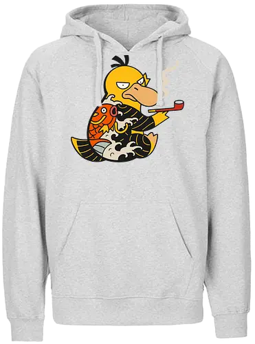 Psyduck Japanese Yakuza Tattoo Pop Culture Art - Psyduck, Pocket, Japanese art, yakuza, tattoo, koi fish, pop culture, mashup, anime, manga, video game, tattoo art, Japanese style, gangster, edgy, quirky, fan art, Pokémon art, retro gaming - Fairtrade Hoodie