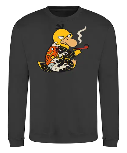 Psyduck Japanese Yakuza Tattoo Pop Culture Art - Psyduck, Pocket, Japanese art, yakuza, tattoo, koi fish, pop culture, mashup, anime, manga, video game, tattoo art, Japanese style, gangster, edgy, quirky, fan art, Pokémon art, retro gaming - Sweatshirt