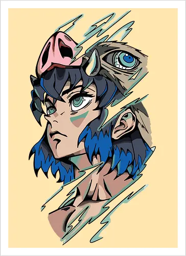  Inosuke Hashibira Unmasked Slayer Anime Art