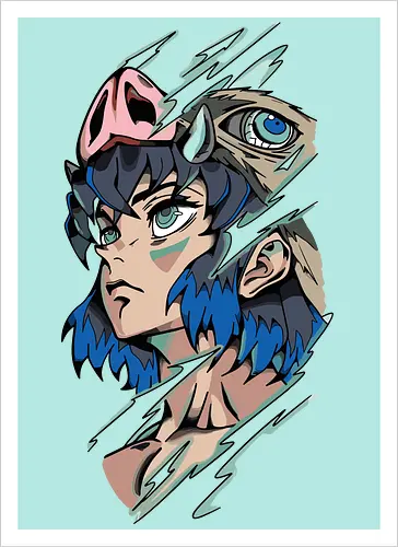  Inosuke Hashibira Unmasked Slayer Anime Art