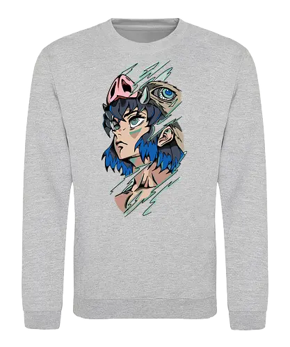  Inosuke Hashibira Unmasked Slayer Anime Art - Inosuke Hashibira, Slayer, Kimetsu no Yaiba, unmasked, boar mask, handsome face, anime, manga, anime art, fan merchandise, Tanjiro Kamado, Zenitsu Agatsuma, Hashibira, shonen, Japanese animation, Inosuke, anime print, iconic, demon slayer corps - Sweatshirt