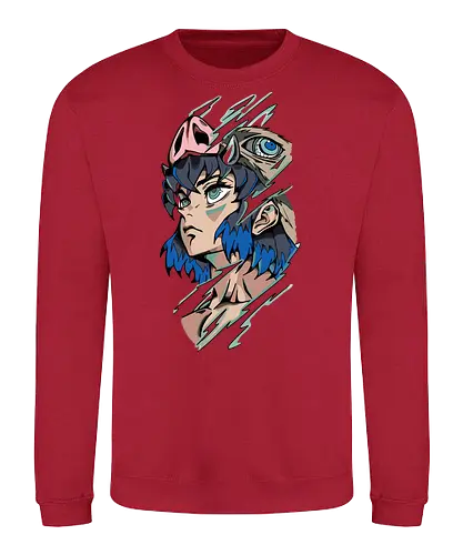  Inosuke Hashibira Unmasked Slayer Anime Art - Inosuke Hashibira, Slayer, Kimetsu no Yaiba, unmasked, boar mask, handsome face, anime, manga, anime art, fan merchandise, Tanjiro Kamado, Zenitsu Agatsuma, Hashibira, shonen, Japanese animation, Inosuke, anime print, iconic, demon slayer corps - Sweatshirt