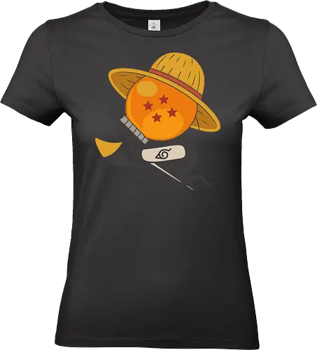 Anime Crossover Dragon Pirate Shinobi Mashup Art - Anime crossover, Dragon, Pirate, Shinobi, shonen, mashup, Dragon Ball Z, Straw Hat, ninja headband, anime art, fan merchandise, Goku, pirate, Naruto Uzumaki, anime fan, fandom, iconic symbols, manga, Japanese animation, epic - Standard T-Shirt (Women)