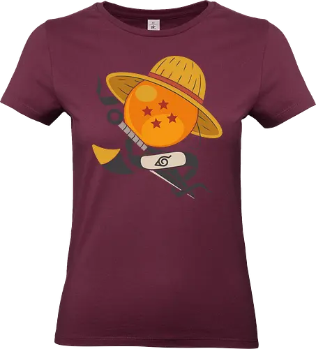 Anime Crossover Dragon Pirate Shinobi Mashup Art - Anime crossover, Dragon, Pirate, Shinobi, shonen, mashup, Dragon Ball Z, Straw Hat, ninja headband, anime art, fan merchandise, Goku, pirate, Naruto Uzumaki, anime fan, fandom, iconic symbols, manga, Japanese animation, epic - Standard T-Shirt (Women)