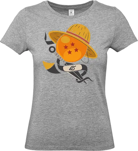 Anime Crossover Dragon Pirate Shinobi Mashup Art - Anime crossover, Dragon, Pirate, Shinobi, shonen, mashup, Dragon Ball Z, Straw Hat, ninja headband, anime art, fan merchandise, Goku, pirate, Naruto Uzumaki, anime fan, fandom, iconic symbols, manga, Japanese animation, epic - Standard T-Shirt (Women)