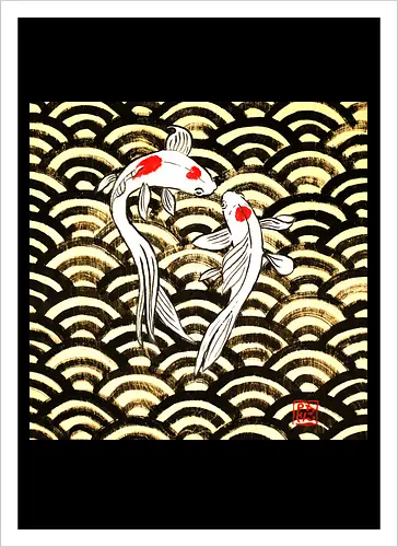 2 koi on wood