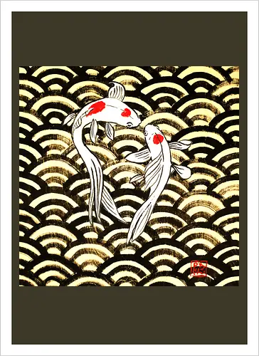 2 koi on wood