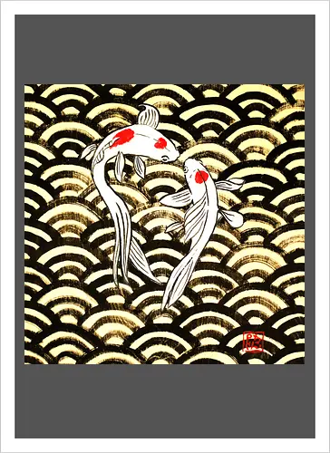 2 koi on wood