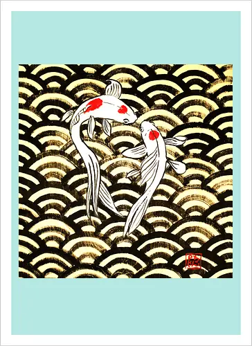 2 koi on wood
