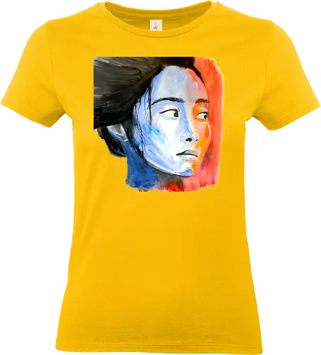 noriko in blue - woman, face, geisha, sumie, japan, red, blue - Standard T-Shirt (Women)