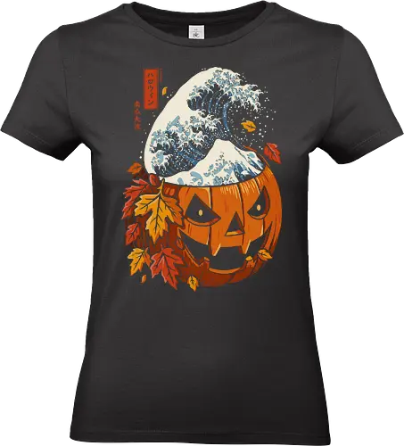 The Great Wave of Pumpkin - autumn, candy, candy corn, cool, fear, scary, funny, geek, Halloween, Halloween vibes, Happy Halloween, horror, Japan, kanagawa, leaves, lm2kone, pumpkin, lm2kone, the great wave, the great wave off kanagawa - Standard T-Shirt (Women)