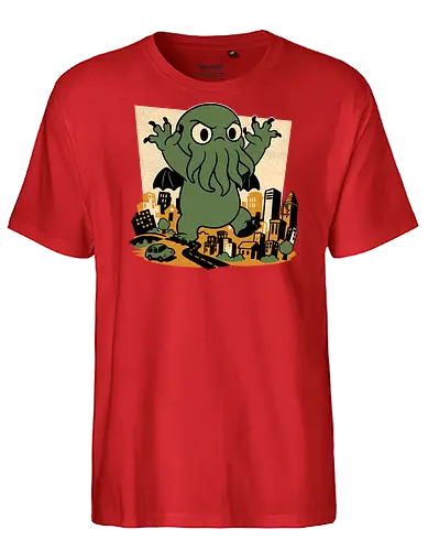 Cthulhu City Destruction - Cthulhu, Call Of Cthulhu, Cute, Cosmic Horror, Cosmic, Hp Lovecraft, Lovecraftian, Lovecraft, Animation, Horror, Vintage, Retro, Old Gods, Ancient Gods, Madness, Destroy - Fairtrade T-Shirt