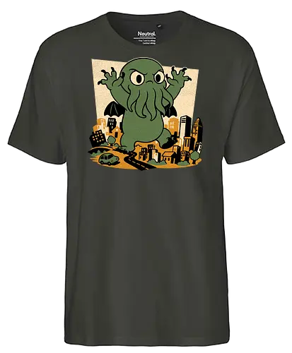 Cthulhu City Destruction - Cthulhu, Call Of Cthulhu, Cute, Cosmic Horror, Cosmic, Hp Lovecraft, Lovecraftian, Lovecraft, Animation, Horror, Vintage, Retro, Old Gods, Ancient Gods, Madness, Destroy - Fairtrade T-Shirt