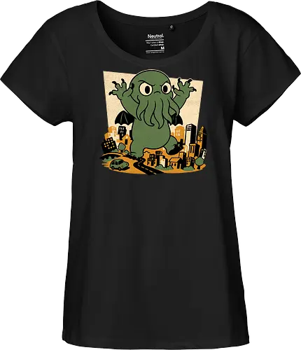 Cthulhu City Destruction - Cthulhu, Call Of Cthulhu, Cute, Cosmic Horror, Cosmic, Hp Lovecraft, Lovecraftian, Lovecraft, Animation, Horror, Vintage, Retro, Old Gods, Ancient Gods, Madness, Destroy - Fairtrade Girl Shirt