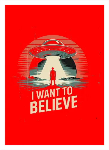 I Want To Believe" UFO Alien Abduction Retro Art