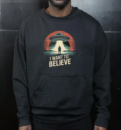 I Want To Believe" UFO Alien Abduction Retro Art