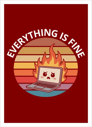 Everything Is Fine" Laptop on Fire Funny Tech Art