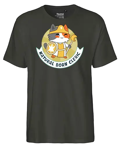 RPG Cats - Natural Born Cleric - RPGArt, FantasyIllustration, DungeonCrawl, CuteFantasy, rpg, Pen and Paper, Katzen, fantasy katzen, Pen and paper, RPG, gaming, fantasy, D20, 20 sided dice, character classes, rollenspiel, rpg, rpg katzen - Fairtrade T-Shirt