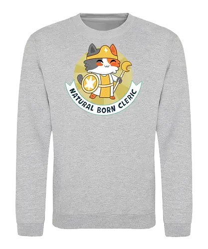RPG Cats - Natural Born Cleric - RPGArt, FantasyIllustration, DungeonCrawl, CuteFantasy, rpg, Pen and Paper, Katzen, fantasy katzen, Pen and paper, RPG, gaming, fantasy, D20, 20 sided dice, character classes, rollenspiel, rpg, rpg katzen - Sweatshirt