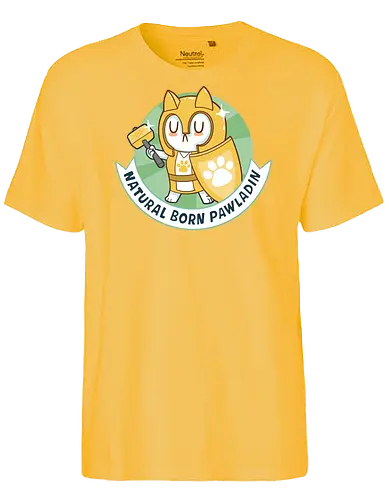 RPG Cats - Natural Born Pawladin - RPGArt, FantasyIllustration, DungeonCrawl, CuteFantasy, rpg, Pen and Paper, Katzen, fantasy katzen, Pen and paper, RPG, gaming, fantasy, D20, 20 sided dice, character classes, rollenspiel, rpg, rpg katzen - Fairtrade T-Shirt