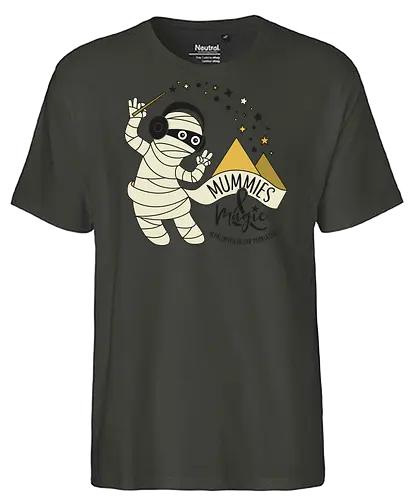 Logo Mummies & Magic (Front) - Nilpferd, Krokodil, Mumie, Ägypten, Podcast, Pyramide - Fairtrade T-Shirt