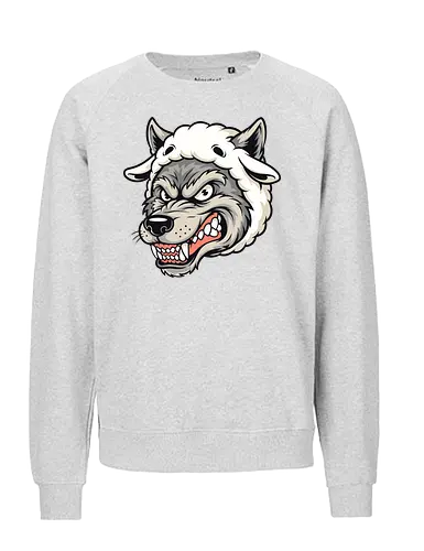 Wolf in Sheep’s Clothing - wolf in sheep’s clothing, fierce wolf art, edgy animal illustration, predator disguise design, ironic wolf cartoon, bold wolf drawing, humor animal art, alternative illustration, strong graphic design, POD wolf design, unique wolf artwork, alternative streetwear, wolf fashion illustration, dark humor cartoon, funny predator prey art, dangerous wolf design, gothic wolf style, angry wolf face art, statement t-shirt print, edgy wolf lovers gift - Fairtrade Sweatshirt
